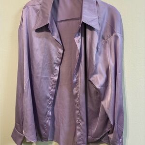 Lavender Satin-Like Button-Up Shirt